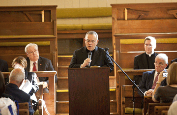 Archbishop Charles Chaput was the co-convener of the interfaith Gathering of Memory and Hope held Sept. 11 at the Arch Street Friends Meeting House in Old City.