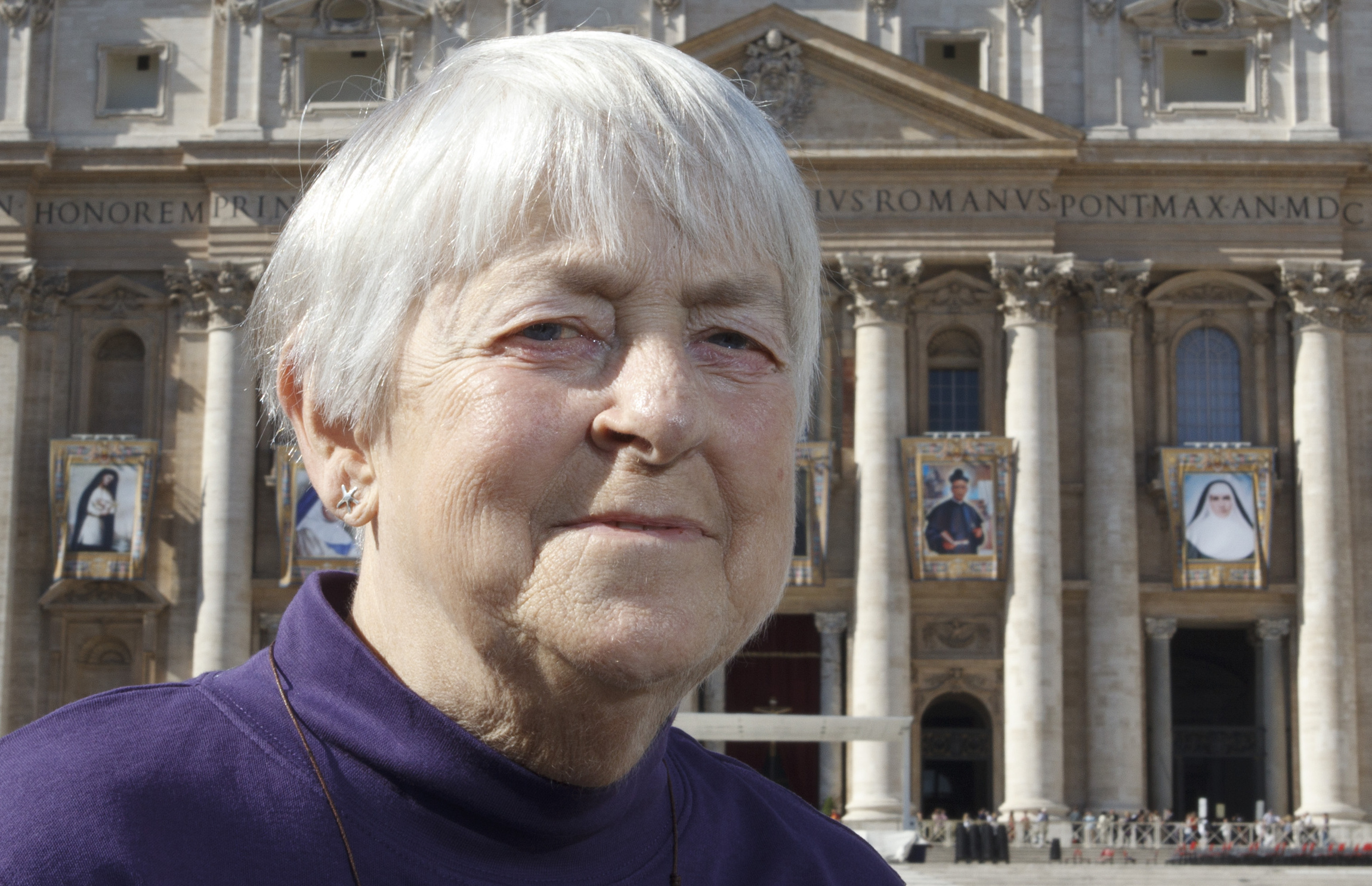 SHARON SMITH, WHOSE CURE WAS MIRACLE FOR CANONIZATION OF BLESSED MARIANNE COPE, PICTURED IN FRONT OF ST. PETER'S BASILICA