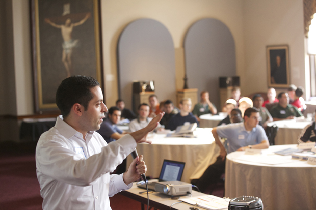Daniel Cellucci of Catholic Leadership Institute conducts a leadership training seminar at St. Charles Borromeo Seminary in Wynnewood last September. The seminary received another grant to offer the training again this fall.