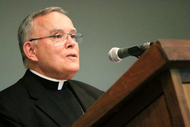 Archbishop Charles Chaput gives the first in a four-part lecture series on religious freedom March 17, sponsored by the John Cardinal Krol Chair of Moral Theology at St. Charles Borromeo Seminary. (Sarah Webb)