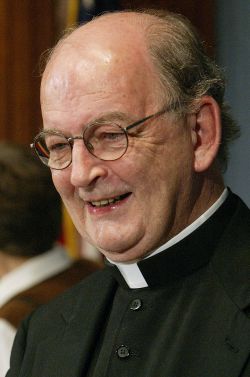 The late Father Richard John Neuhaus is pictured in this 2005 file photo. Author Randy Boyagoda hopes his new biography will be the definitive volume about the priest, whom he called "distinctive and often controversial." (CNS photo/Bob Roller) 