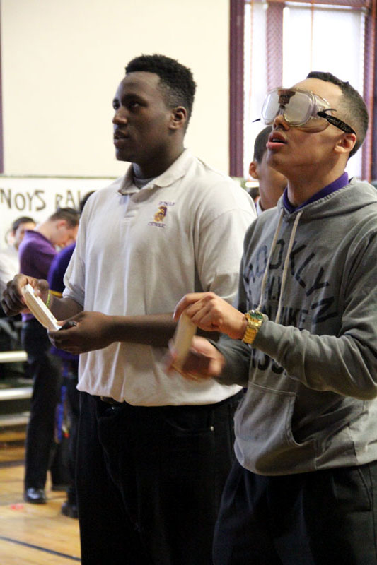 Seniors Manny Taylor battles Gary Thompson in Mario Kart.  Manny had the advantage as Gary was wearing goggles to simular being under the influence.