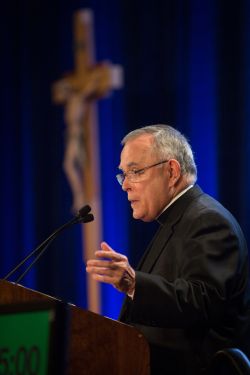 Archbishop Charles J. Chaput of Philadelphia speaks June 10 during the spring general assembly of the U.S. Conference of Catholic Bishops in St. Louis. The archbishop gave an update on the World Meeting of Families to be held in Philadelphia in September. (CNS photo/Lisa Johnston, St. Louis Review) 