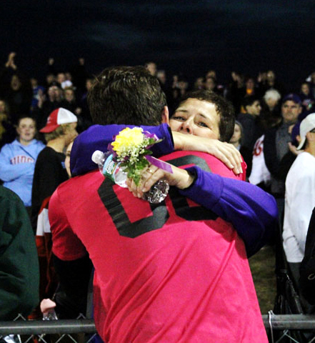 After making the game winning save Senior Goalie Mark Tobin rushes to sidelines finding his mother Sue and embraces her.
