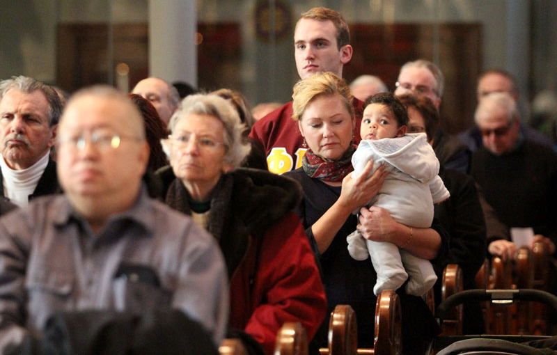 Diane DeRita and her grandson Nico traveled from St Annastasia in Newtown Sqare to attend mass at the Shrine.