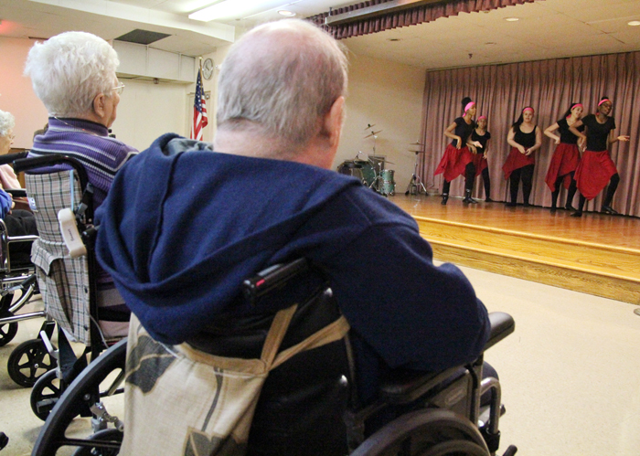 Students from John W. Hallahan Catholic Girls' High School perform a small variety show for the residents of Holy Family Home.
