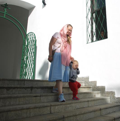 A mother and child walk before a Sunday liturgy at the Russian Orthodox church in Havana Feb. 7. Pope Francis and Russian Orthodox Patriarch Kirill will meet in Cuba Feb. 12. (CNS photo/Alexandre Meneghini, Reuters)