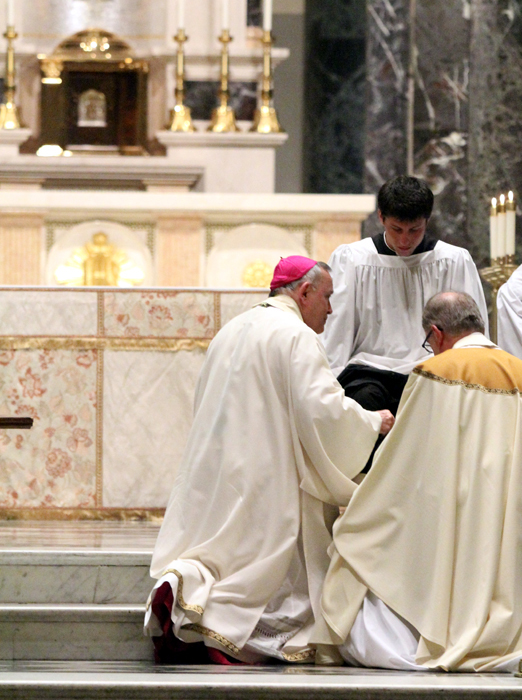At the Mass of the Lord's Supper on Holy Thursday evening Archbishop Charles Chaput washed the feet of seminarians commemorating Christ's institution of the holy Eucharist at the Last Supper. The ritual of the washing of feet models Christ's example of humble, loving service.