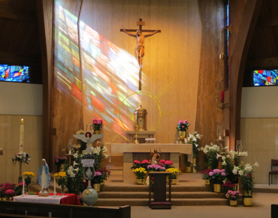 The sanctuary of St. Eleanor Church includes a small shrine to Mary, used during the Acies ceremony in which Legion of Mary members in the Norristown Commitium renewed their consecration.