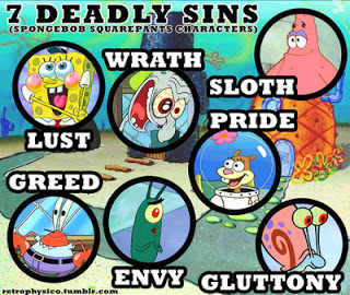 Parish DRE Sharon Otto used this creative graphic based on the popular cartoon show “SpongeBob SquarePants” to illustrate the seven deadly sins.