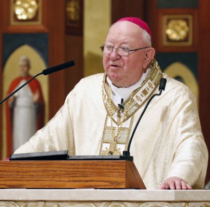 Bishop William F. Murphy of Rockville Centre, N.Y., is seen delivering a homily March 18 at St. Agnes Cathedral in Rockville Centre. Bishop Murphy in a column questioned whether there is evidence women were actually ordained deacons in the early church. (CNS photo/Gregory A. Shemitz) 