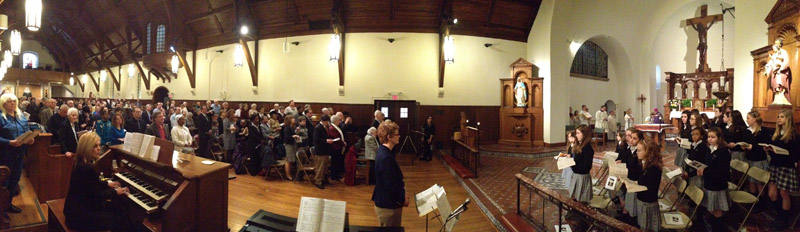 A panoramic view shows the interior of St. Elizabeth Convent, the motherhouse of the Sisters of the Blessed Sacrament where St. Katharine Drexel prayed, during her feast day Mass  March 6, 2016. (Sarah Webb)