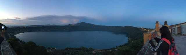 Lake Albano, outside Rome, is a volcanic crater along the rim of which sits the Vatican Observatory, from where this photo was taken and where CatholicPhill.com columnist Michelle Francl-Donnay is an adjunct scholar.  
