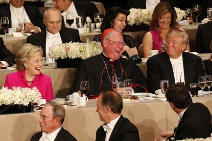al smith dinner 2016 red dress Trump, Clinton Trade Biting Jokes at Al Smith Dinner After Fiery 2016 Debate