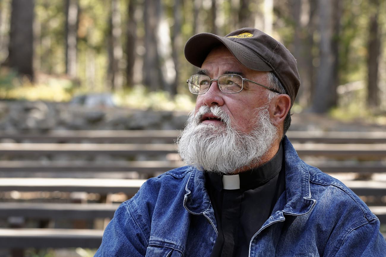 Jesuit Father Rick Malloy, chaplain and professor of anthropology at the University of Scranton in Pennsylvania, ministers in Yellowstone National Park in Wyoming in the summer. (CNS photo/Nancy Wiechec)