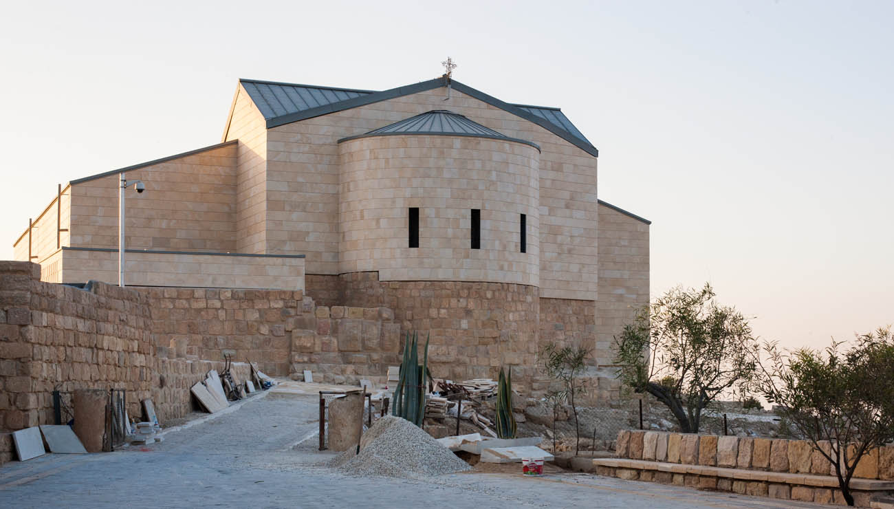 This is an exterior view of the restored Memorial of Moses on the top of Mount Nebo in Jordan Oct. 10. The memorial has reopened its doors to the public amid festivities after a nearly decade of restoration. (CNS photo/Greg Tarczynski)