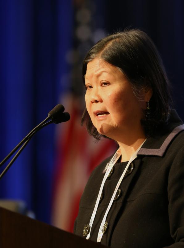 Carolyn Woo, outgoing CEO of Catholic Relief Services, speaks Nov. 14 during the annual fall general assembly of the U.S. Conference of Catholic Bishops in Baltimore. (CNS photo/Bob Roller) 
