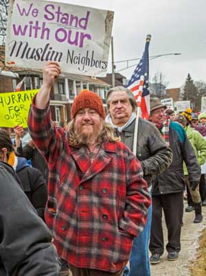 People in Hamtramck, Mich., participate in a Jan. 29 protest against President Donald Trump's travel ban. (CNS photo/Jim West) 
