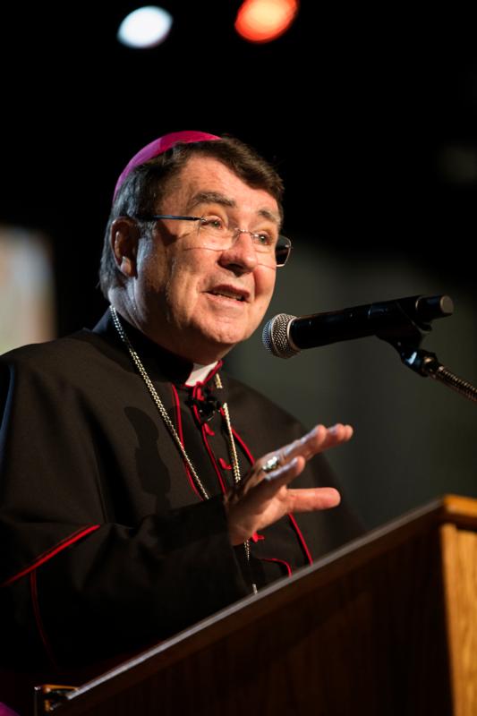 Archbishop Christophe Pierre, apostolic nuncio to the United States, gives the keynote address March 25 at the Florida Eucharistic Congress in Jacksonville. (CNS photo/Brandon Duncan, St. Augustine Catholic) 