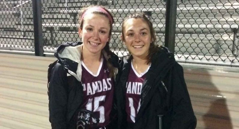 Keeley Weis (left) and Paige Brady, leaders of Bonner-Prendergast's girls' lacrosse team, each recently  hit a milestone with 100 career goals scored, which they accomplished in the same game.