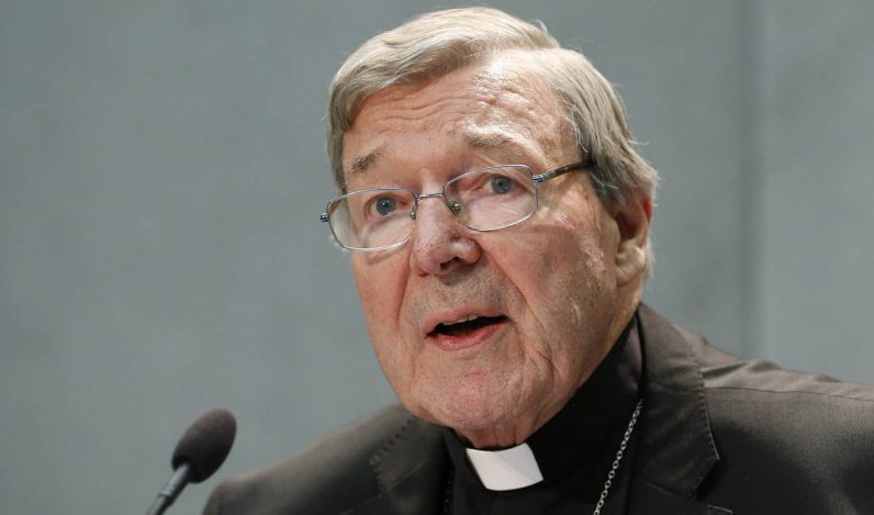 Australian Cardinal George Pell delivers a statement in the Vatican press office June 29. Speaking after Australian authorities filed sexual abuse charges against him, the cardinal denied all charges and told reporters he looks forward to having an opportunity to defend himself in court. (CNS photo/Paul Haring) 