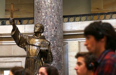 A sculpture of St. Junipero Serra is seen at the U.S. Capitol in Washington July 6. The Spanish Franciscan founded several missions in what is now California. (CNS photo/Tyler Orsburn)