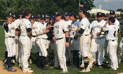 celebrates its PIAA Class 6A quarterfinal win, 13-0 over Manheim Township High School, June 7 in Lancaster.