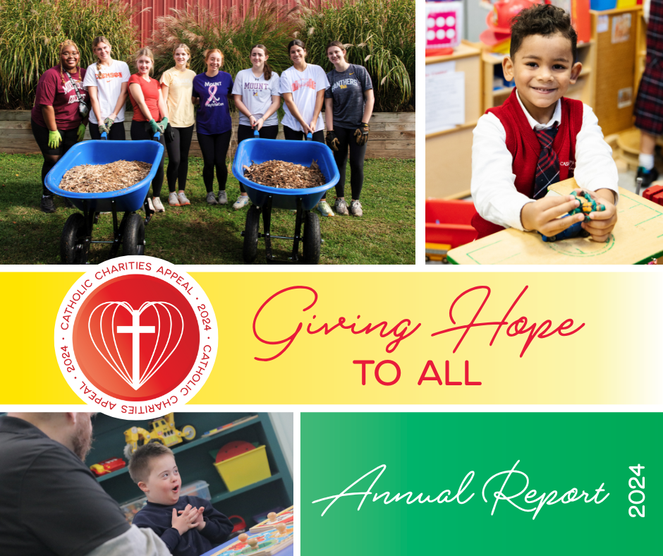 Cover of the 2024 Catholic Charities Appeal Annual Report featuring the headline "$8.8 Million Raised," with images representing various ministries supported across the Archdiocese of Philadelphia.