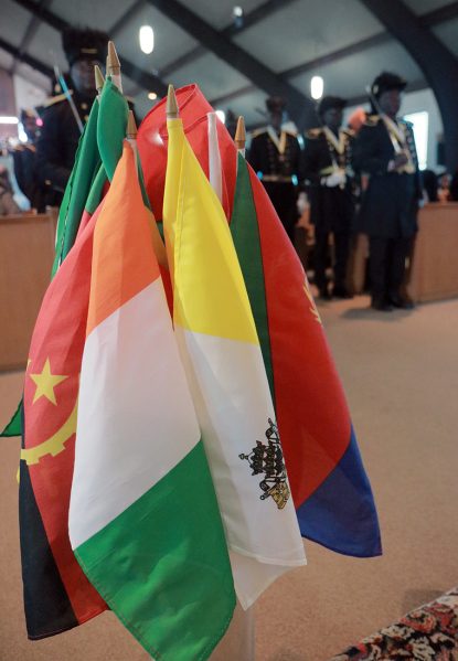 Flags representing more than 25 African nations were on display at St. Irenaeus Church in Southwest Philadelphia on Oct. 12 during the annual African Family Heritage Mass. (Photo: Sarah Webb)